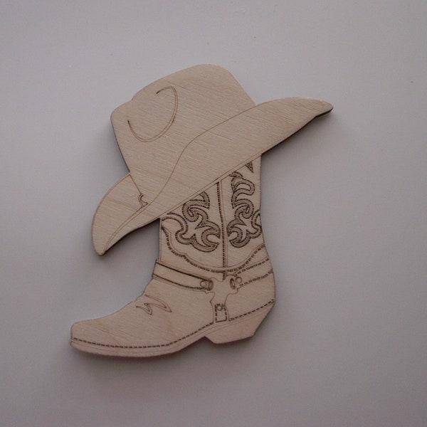 Cowboy Boot and Hat, 6 PIECES, Laser Cut and Engraved Wood Shapes, Decorative Woodcraft, Wood Ornaments, Favors, Country Western Decor