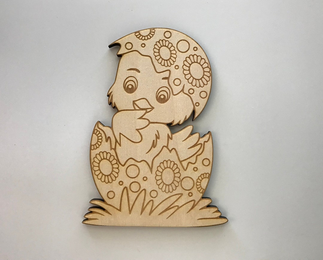Wooden Baby Chick With Easter Egg, Laser Cut and Engraved Wood, Easter ...
