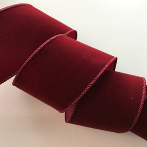 Christmas Ribbon, Burgundy Velvet, 2 1/2&quot; Wide, Wired Edge Ribbon for Wreaths, Bows, Gift Baskets, Holiday Home Decor, 5 YARDS