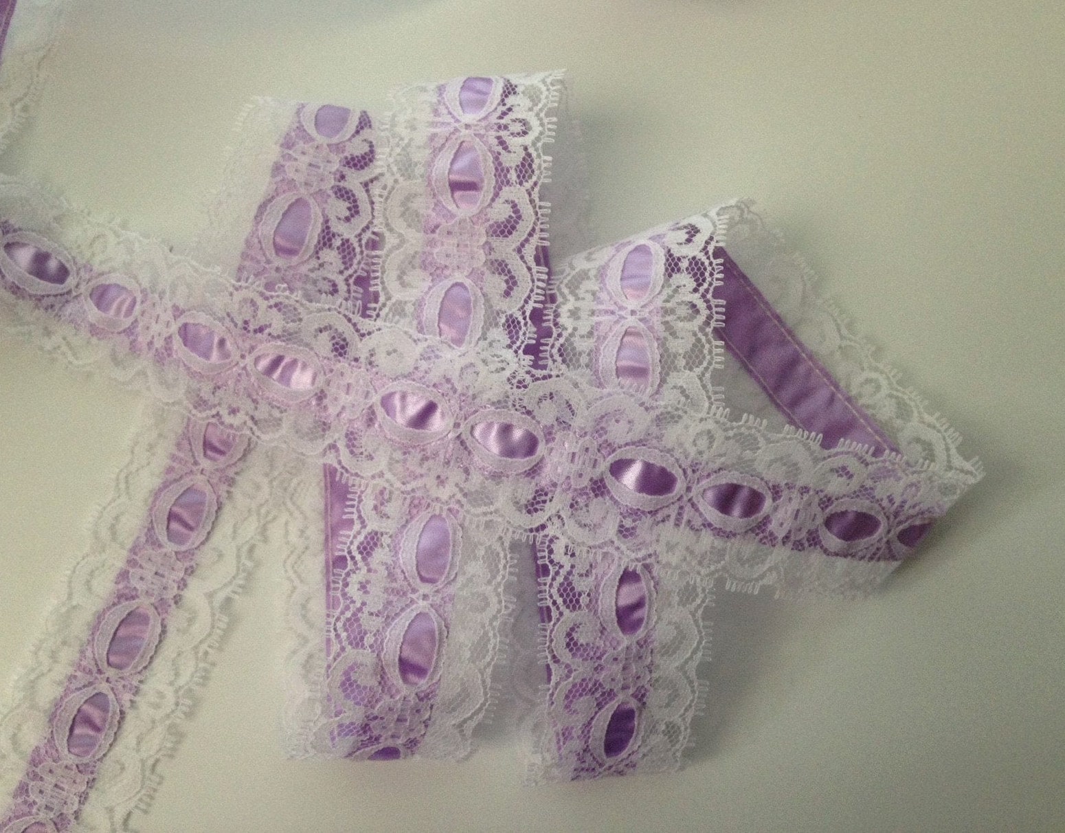 White Beading Lace Trim With Lavender Ribbon Apparel Lingerie