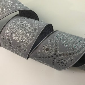 Christmas Ribbon, Grey and Metallic Silver, 2 1/2&quot; Wide, Wired Ribbon for Bows, Wreaths, Holiday Home Decor, Christmas Crafts, 3 YARDS