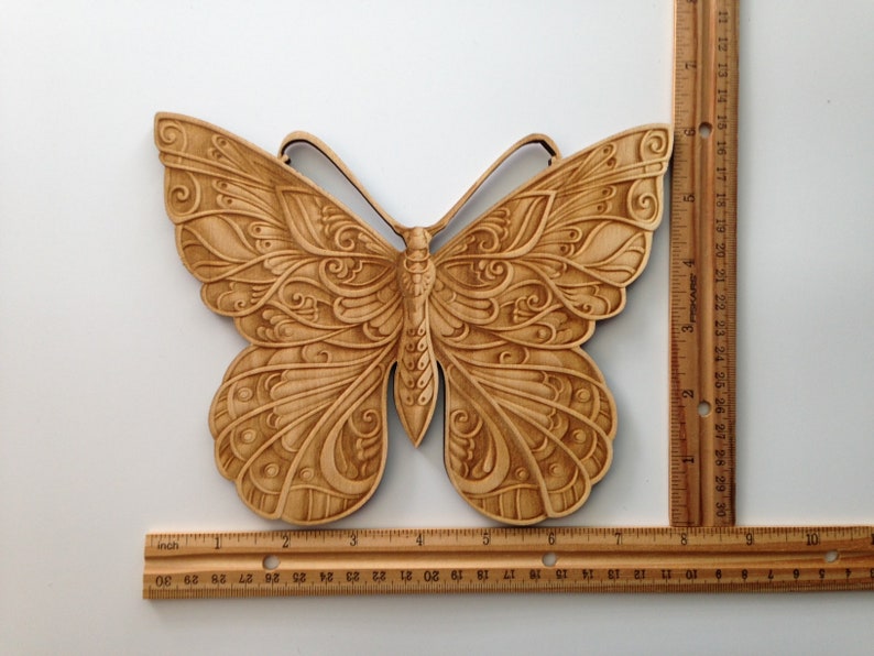 Wooden Butterfly, Laser Cut and Engraved Wood, Home Decor, Nature Wall Art, Decorative Woodcraft, Wreath Decoration, Housewarming Gift image 2