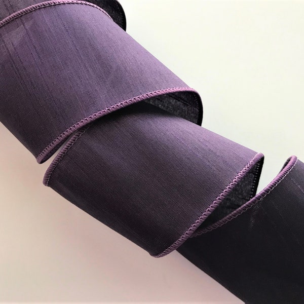 Eggplant Textured Ribbon, 2 1/2" Wide,  Wired Edge Ribbon for  Wreaths, Bows, Gift Baskets, Home Decor, Faux Dupioni Ribbon, 3 YARDS
