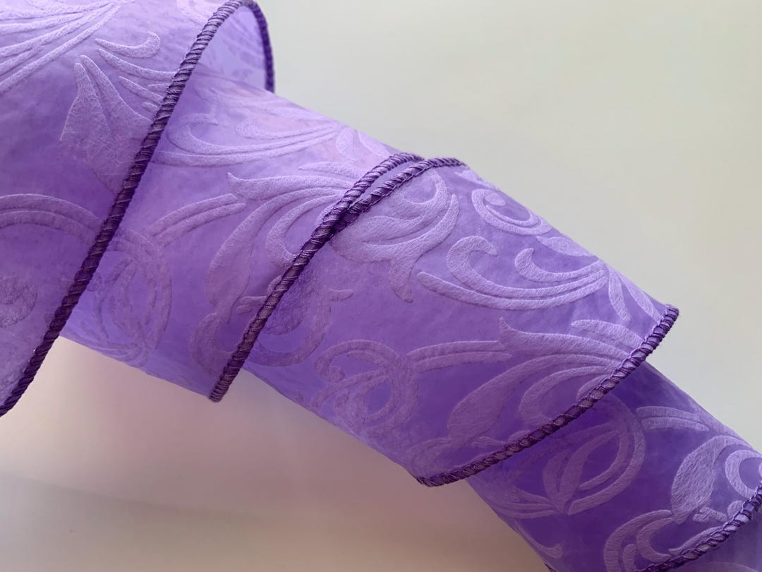 Lavender Embossed Leaves Filigree Ribbon, 2 1/2