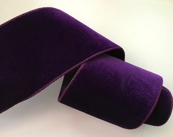 Christmas Ribbon, Purple Velvet and Satin, 4" Wide, Wired Ribbon for Bows, Wreaths, Holiday Home Decor, Christmas Crafts, 3 YARDS