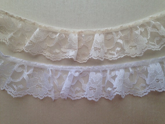 ROSE PINK IVORY FLORAL SCALLOPED DOUBLE RUFFLE LACE