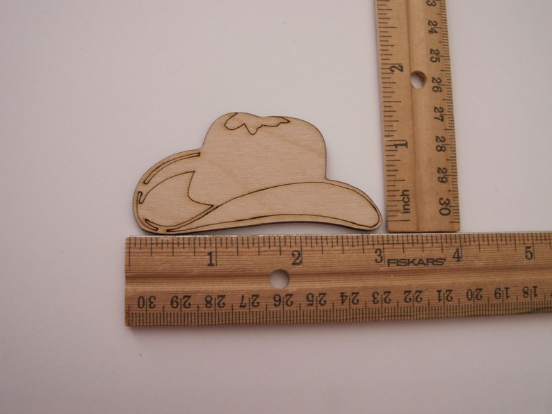 Cowboy Hat Wood Shapes Ready to Paint Woodcraft Tags Ornaments 6 PIECES Scrapbooking Favors Wood Cutouts Magnets