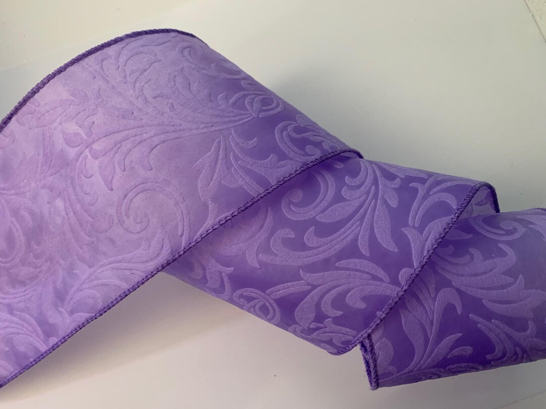 Lavender Embossed Leaves Filigree Ribbon, 4