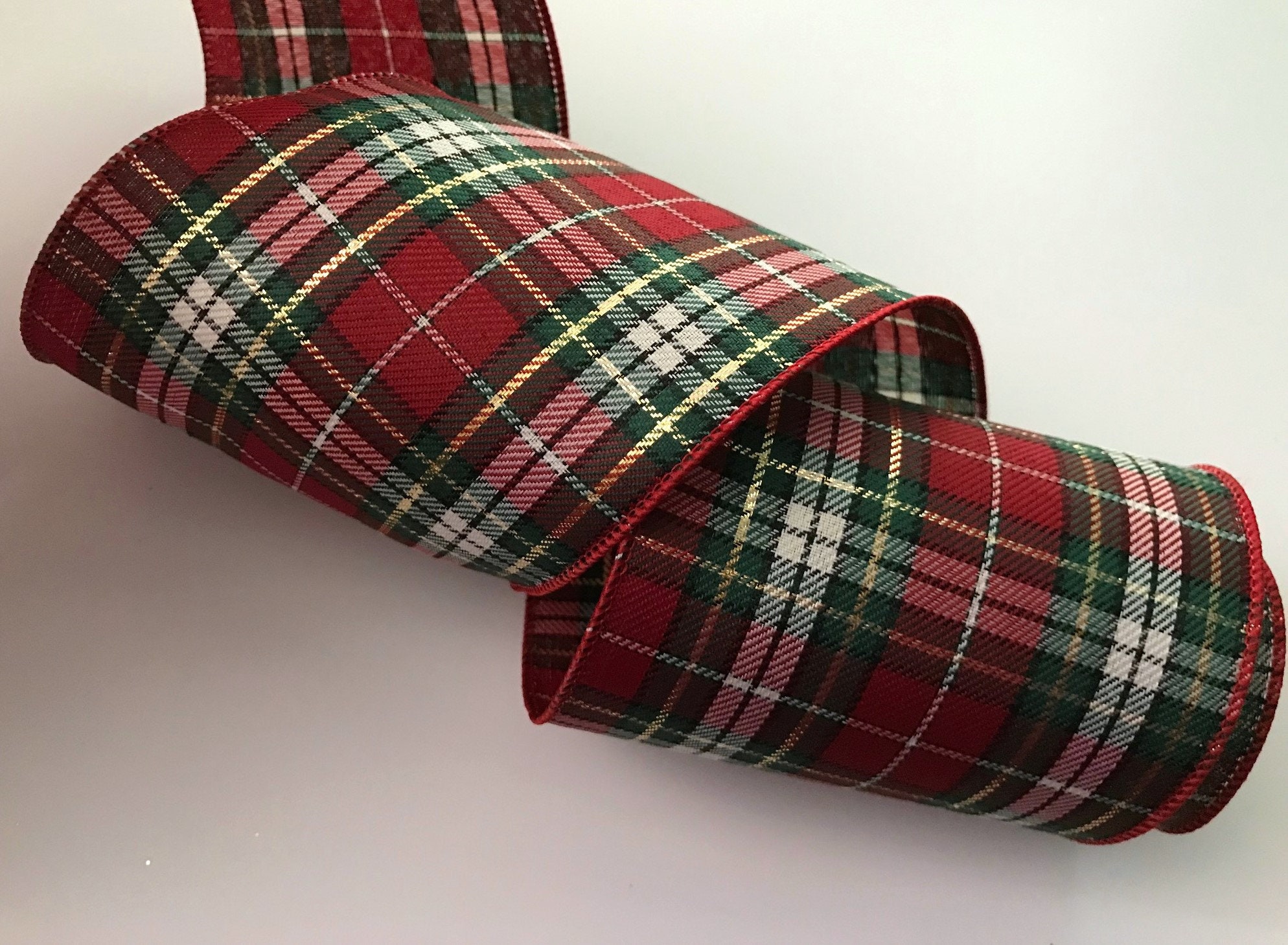 25mm 50Yard Double-sided Gingham Ribbon Scottish Grid Checkered Taffeta  Plaid Ribbon 100% Polyester Home Decoration Gift Wrappin