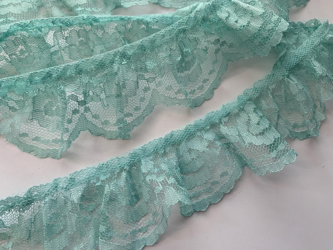 Scallop Ruffle Edge Celadon Green Scalloped Edge Ruffled Lace Trim, 2