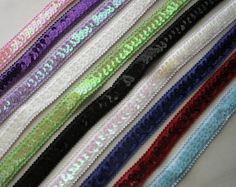 Stretch Sequin Trim, 3/4" Wide, Assorted Colors, 2 YARDS, Costumes, Headbands, Hats, Sparkle Trim,Dancewear,Doll Apparel,Fashion Accessories
