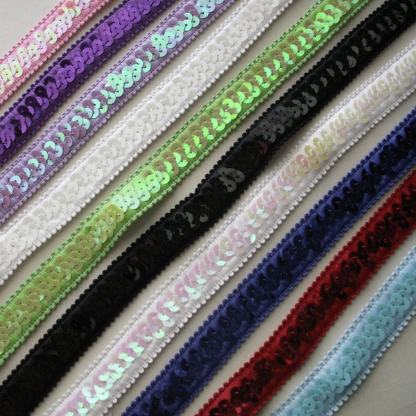 Stretch Sequin Trim, 3/4" Wide, Assorted Colors, 2 YARDS, Costumes, Headbands, Hats, Sparkle Trim,Dancewear,Doll Apparel,Fashion Accessories