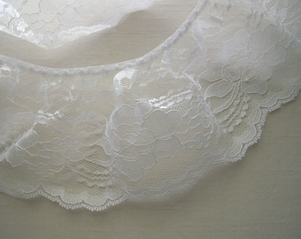 White Ruffled Scalloped Edge Lace Trim, 4" Wide, Bridal Accessories, Apparel, Costumes, Lace Journals, Doll Clothes, 3 YARDS