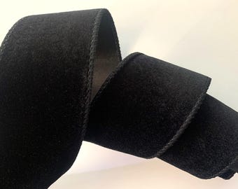 Black Velvet and Satin Ribbon, 2 1/2" Wide, Wired Ribbon for Bows, Wreaths, Home Decor, Christmas Ribbon, Wedding Decorations, 3 YARDS