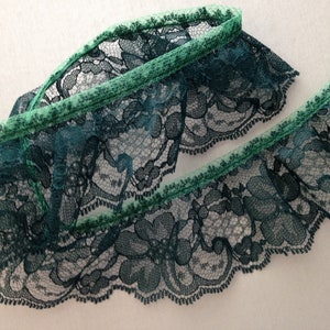Hunter Green Ruffled Lace Trim, 2&quot; Wide, Lace Trim for Apparel, Doll Clothes, Costumes, Christmas Crafts, Raschel Lace, 5 YARDS