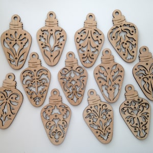Christmas Lights Wood Ornaments, 12 PIECES, Laser Cut  Wood Shapes, Christmas Decorations, Holiday Home Decor, Christmas Crafts