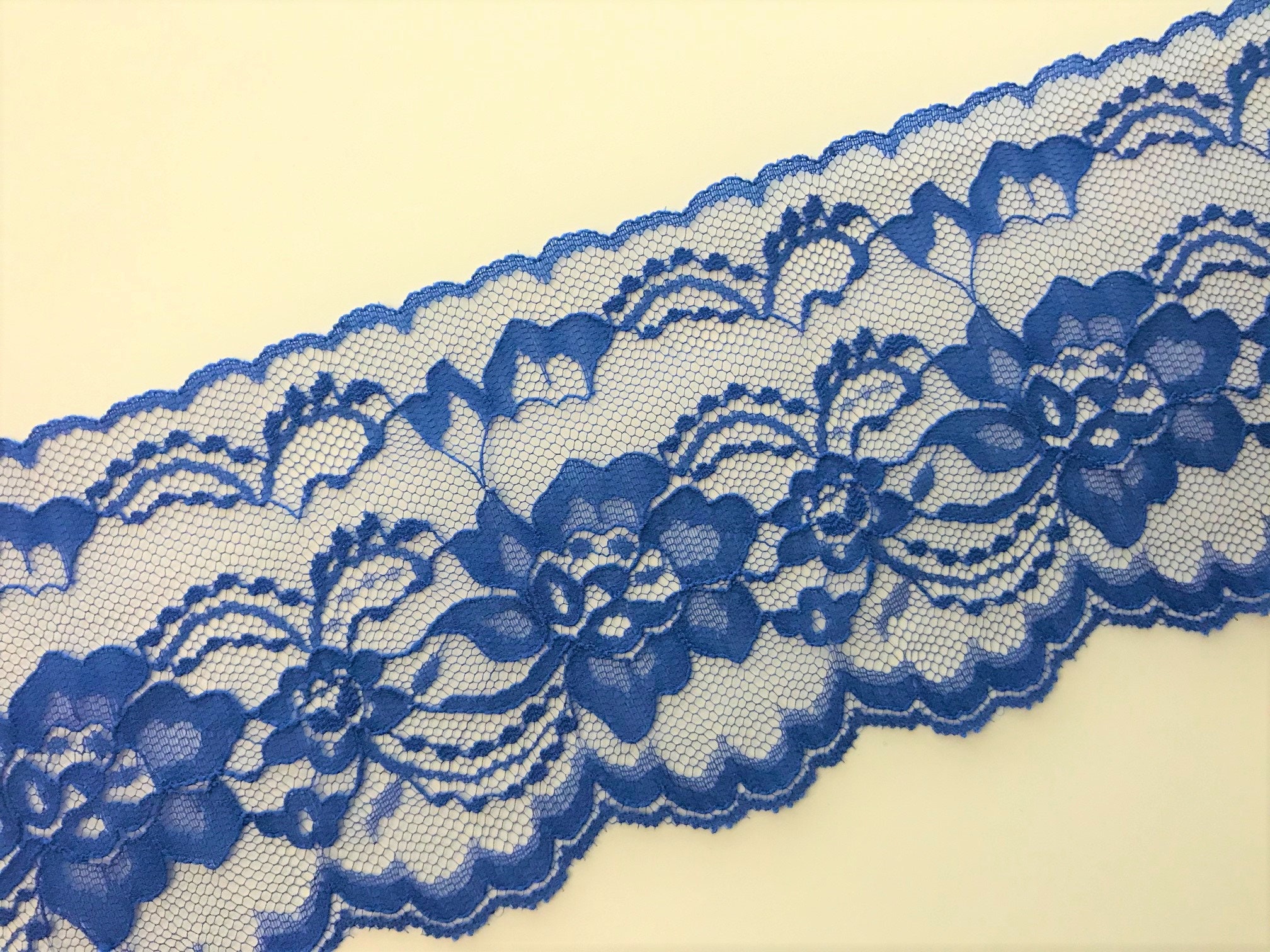 Royal Blue Scalloped Edge Lace Trim, 4" Wide, Apparel, Lingerie, Bridal ...