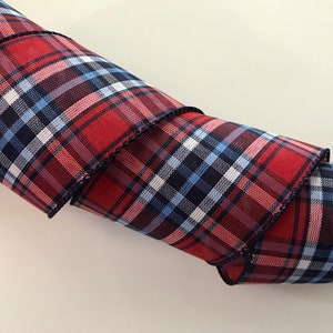 Red White and Blue Plaid Ribbon, 2 1/2" Wide, Wired Edge Ribbon for Wreaths, Bows, Gift Baskets, Home Decor, Patriotic Ribbon, 5 YARDS