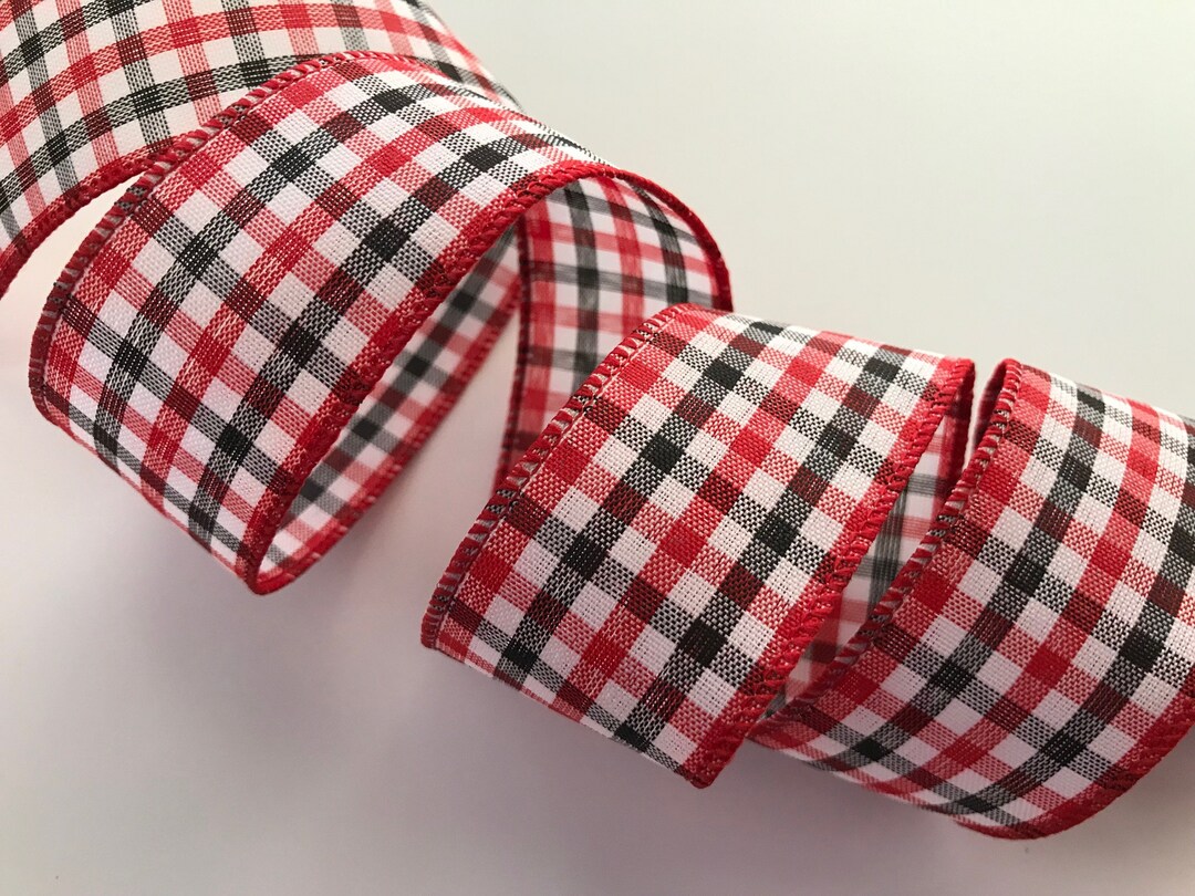 Red Black and White Gingham Check Ribbon, 1 1/2" Wide, Wired Ribbon for ...