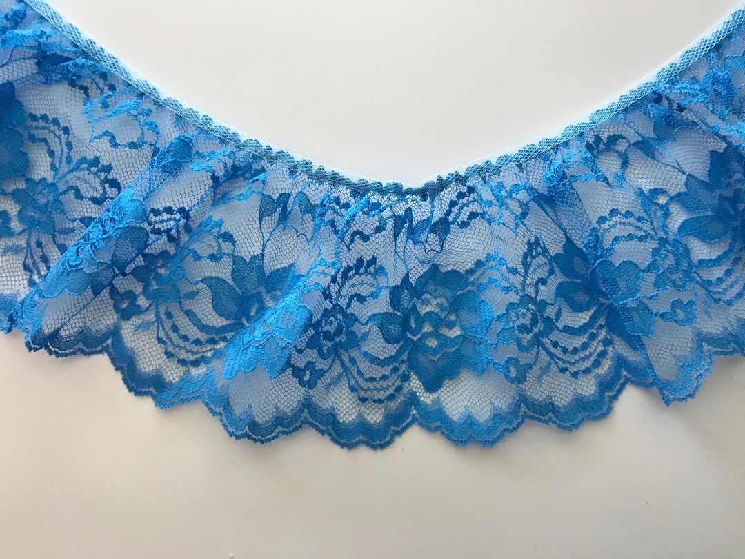 Scallop Ruffle Edge Bright Blue Scalloped Edge Ruffled Lace Trim, 4