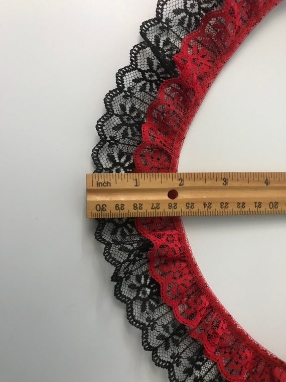 Red and Black Double Ruffled Lace Trim Candlewick Lace 2 Tier