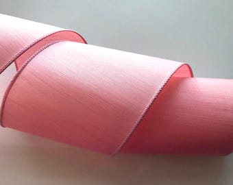 Pink Textured Ribbon, 4" Wide, Faux Dupioni Wired Edge Ribbon for Bows, Wreaths, Weddings, Holiday Decorations, Christmas Ribbon, 3 YARDS