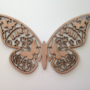 Wooden Butterfly, Filigree Laser Cut Wood, Wall Art, Wreath Decorations, Wood Ornaments, Nature Garden Home Decor, Decorative Woodcraft