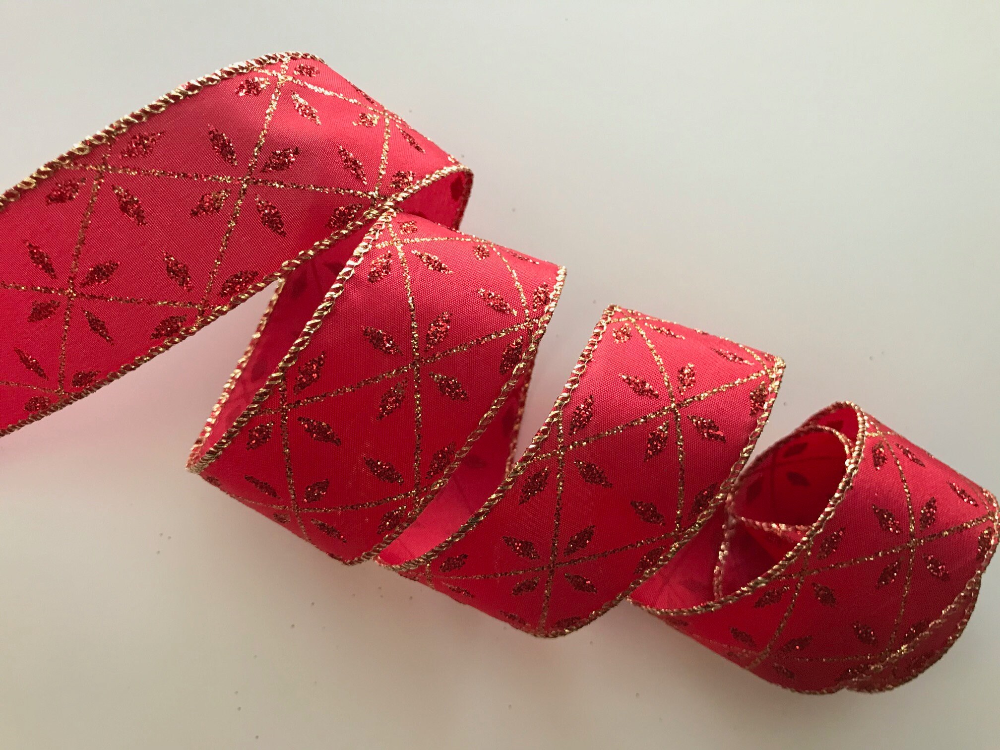 Christmas Ribbon Red and Gold Wired Ribbon 1 1/2 Wide  Etsy