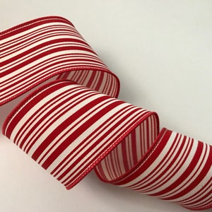 Red and White Stripes Ribbon, 2 1/2&quot; Wide, Wired Ribbon for Bows, Wreaths, Gift Baskets, Swags, Home Decor, Christmas Ribbon, 5 YARDS