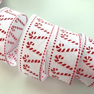 Christmas Ribbon, Red and White Candy Cane, 1 1/2&quot; Wide, Wired Ribbon for Wreaths, Bows, Gift Baskets, Swags, Garlands, Home Decor,  5 YARDS
