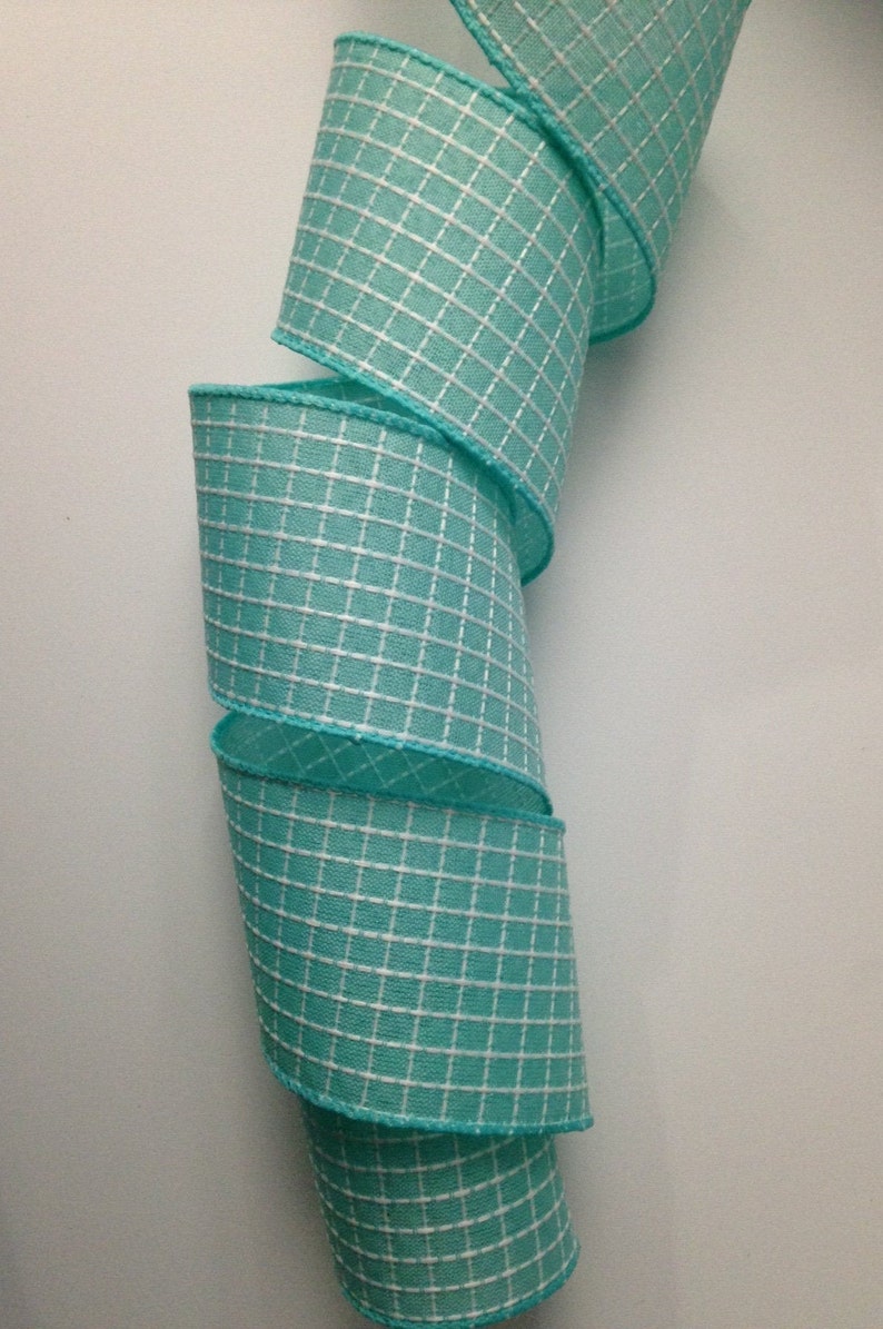 Turquoise and White Embroidered Stitched Ribbon 3 YARDS Wired Ribbon Bows 2 12 Wide Ribbon for Wreaths Gift Baskets Home Decor