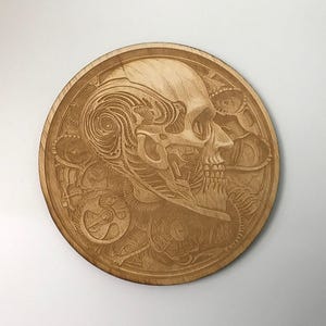 Skull Wood Plaque, Laser Cut and Engraved Wood, Gothic Wall Art, Steampunk, Decorative Woodcraft, Wood Ornament