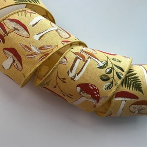Mushrooms Ribbon, 2 1/2&quot; Wide, Wired Edge Ribbon for Wreaths, Bows, Garlands, Nature Garden Home Decor, 3 YARDS