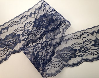 Navy Lace Trim, 4" Wide, Scalloped Edge Lace for Apparel, Lingerie, Bridal Accessories, Invitations, Favors, Mason Jars, Sachets, 5 YARDS