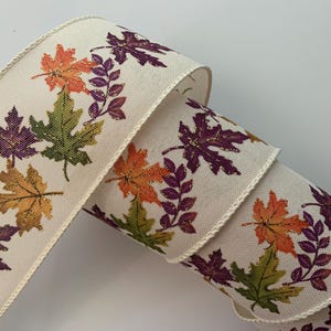 Fall Leaves Ribbon, 2 1/2" Wide, Wired Ribbon for Bows, Wreaths, Gift Baskets, Garlands, Swags, Fall Home Decor, 5 YARDS