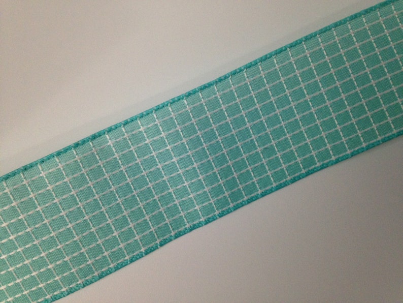 Turquoise and White Embroidered Stitched Ribbon 3 YARDS Wired Ribbon Bows 2 12 Wide Ribbon for Wreaths Gift Baskets Home Decor