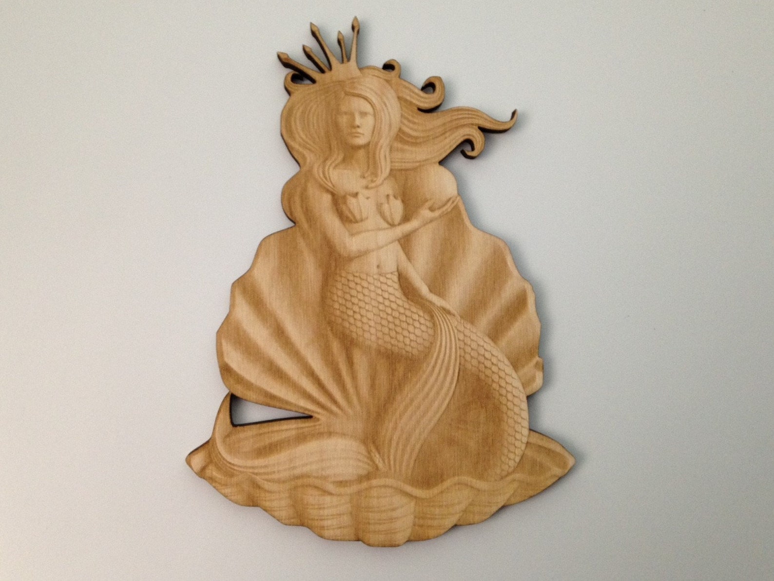 Wooden Mermaid Queen, Laser Cut and Engraved Wood, Sea Life Wall Art