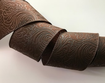 Brown Embossed Flowers Ribbon, 2 1/2" Wide, Wired Ribbon for Wreaths, Bows, Swags, Garlands, Gift Baskets, Home Decor, 5 YARDS