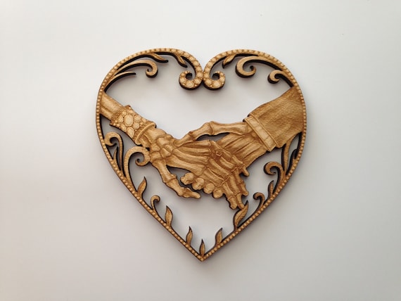 Skeleton Bones Hands and Heart, Laser Cut and Engraved Wood, Day of the Dead, Calavera, Gothic, Dia de los Muertos, Decorative Woodcraft