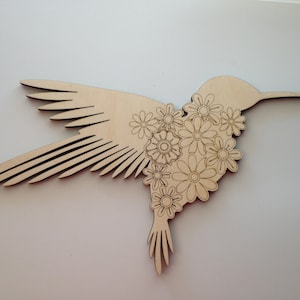 Wooden Hummingbird, Laser Cut and Engraved Wood Shapes, Custom Wood Cutouts, Nature Decor, Garden Home Decor, Wreath Decorations