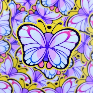 Dans un papillon - Sticker vinyle mat imperméable Illustration mignonne, art kawaii, vinyle, mignon, arc-en-ciel