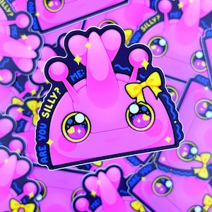 Silly Pink Bug - Sticker vinyle mat imperméable Illustration mignonne, art kawaii, vinyle, mignon, arc-en-ciel