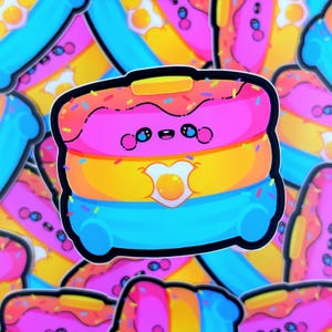 PanCake - Sticker vinyle mat imperméable Illustration mignonne, art kawaii, vinyle, mignon, arc-en-ciel