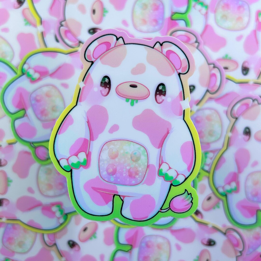 Strawberry Cow Gloomy - Waterproof Matte Vinyl Sticker Cute ...