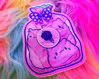 Cat n' Candy - Waterproof Vinyl Sticker Cute Illustration, Kawaii Art
