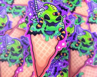 Oogie Cone - Vattentät Matt Vinylklistermärke Söt Illustration, Kawaii Konst, Vinyl, Söt, Regnbåge
