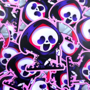 Ghost Grim Call - Sticker vinyle mat imperméable Illustration mignonne, art kawaii, vinyle, mignon, arc-en-ciel