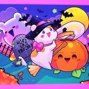 Impression de carte postale BOGO Halloween Ebichu {soft touch} - illustration mignonne, art kawaii, culture pop, arc-en-ciel