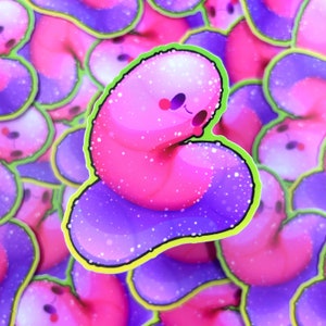 Ver gommeux - Sticker vinyle mat imperméable Illustration mignonne, art kawaii, vinyle, mignon, arc-en-ciel