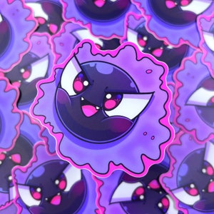 Chubby Gastly - Sticker vinyle mat imperméable Illustration mignonne, art kawaii, vinyle, mignon, arc-en-ciel